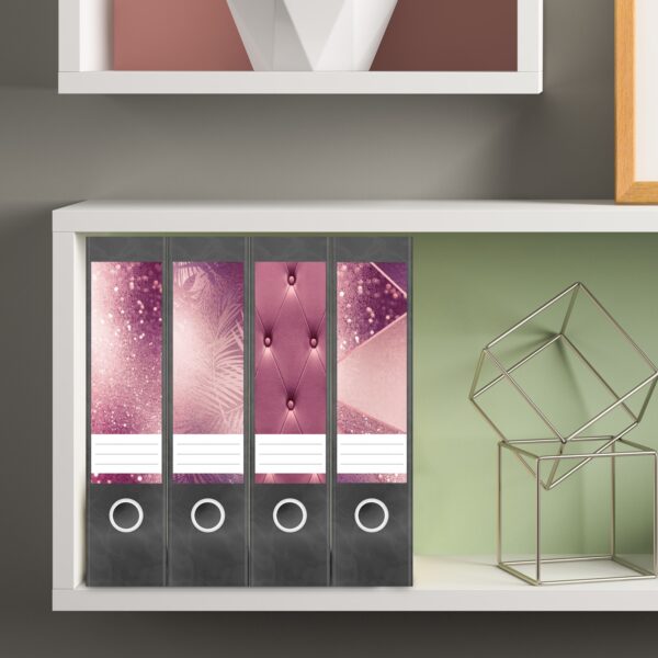 Etiketten für Ordner | Muster Mix Set 5 Rosa | 4 breite Aufkleber für Ordnerrücken | Selbstklebende Design Ordneretiketten Rückenschilder