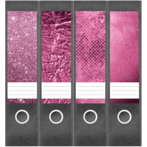 Etiketten für Ordner | Muster Mix Set 8 Rosa | 4 breite Aufkleber für Ordnerrücken | Selbstklebende Design Ordneretiketten Rückenschilder