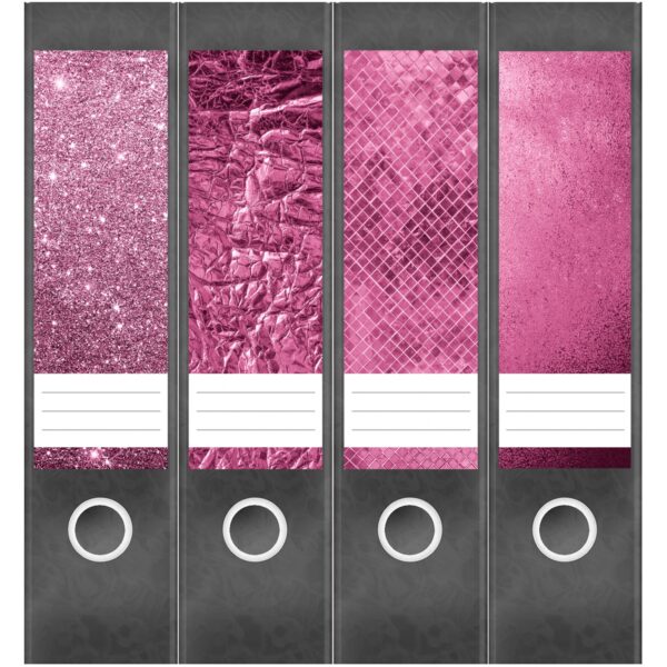 Etiketten für Ordner | Muster Mix Set 8 Rosa | 4 breite Aufkleber für Ordnerrücken | Selbstklebende Design Ordneretiketten Rückenschilder