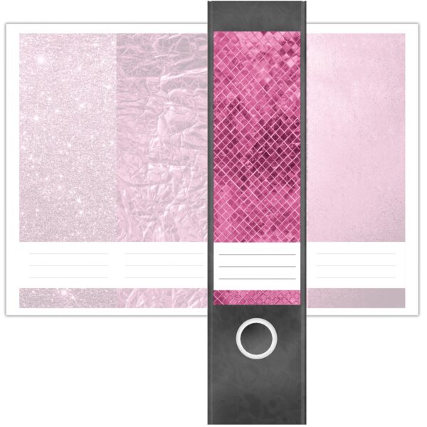 Etiketten für Ordner | Muster Mix Set 8 Rosa | 4 breite Aufkleber für Ordnerrücken | Selbstklebende Design Ordneretiketten Rückenschilder