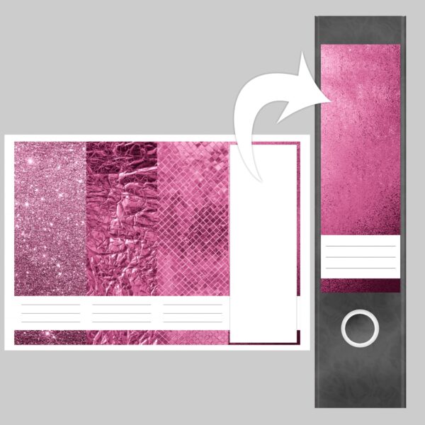 Etiketten für Ordner | Muster Mix Set 8 Rosa | 4 breite Aufkleber für Ordnerrücken | Selbstklebende Design Ordneretiketten Rückenschilder