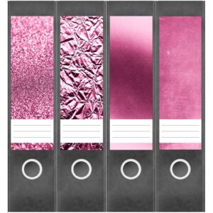 Etiketten für Ordner | Muster Mix Set 9 Rosa | 4 breite Aufkleber für Ordnerrücken | Selbstklebende Design Ordneretiketten Rückenschilder