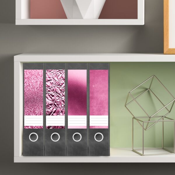 Etiketten für Ordner | Muster Mix Set 9 Rosa | 4 breite Aufkleber für Ordnerrücken | Selbstklebende Design Ordneretiketten Rückenschilder