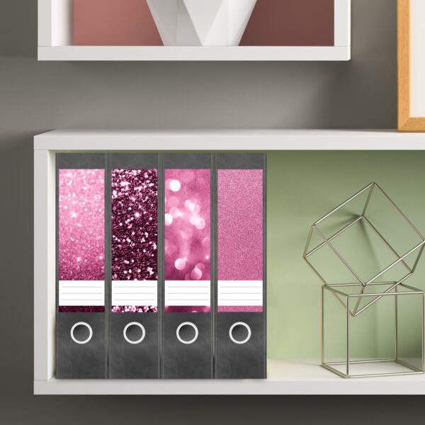 Etiketten für Ordner | Muster Mix Set 10 Rosa | 4 breite Aufkleber für Ordnerrücken | Selbstklebende Design Ordneretiketten Rückenschilder