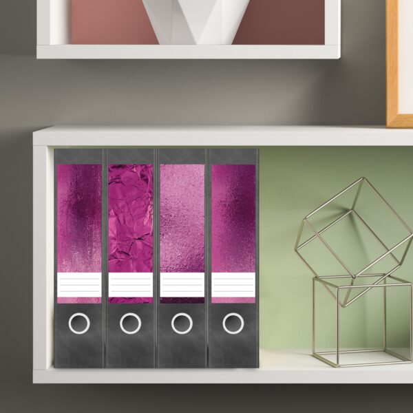 Etiketten für Ordner | Muster Mix Set 11 Rosa | 4 breite Aufkleber für Ordnerrücken | Selbstklebende Design Ordneretiketten Rückenschilder