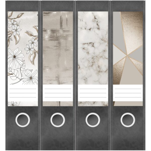 Etiketten für Ordner | Muster Mix 1 Bronze Look | 4 breite Aufkleber für Ordnerrücken | Selbstklebende Design Ordneretiketten Rückenschilder