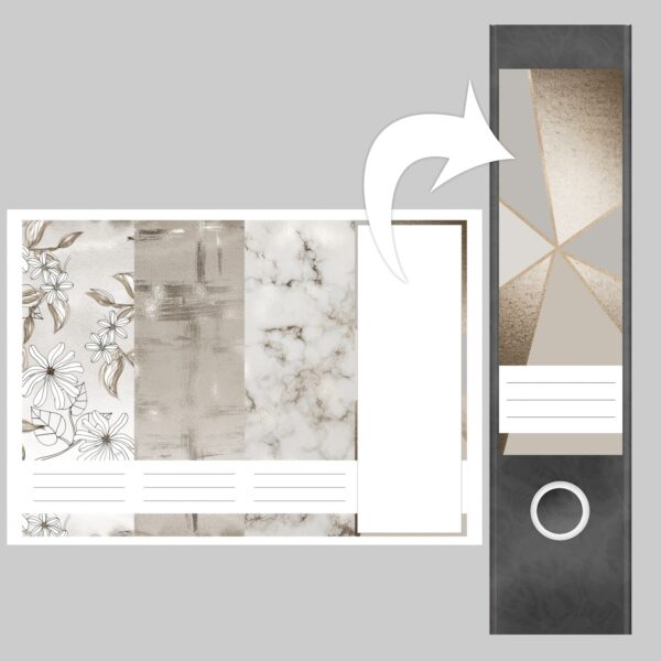 Etiketten für Ordner | Muster Mix 1 Bronze Look | 4 breite Aufkleber für Ordnerrücken | Selbstklebende Design Ordneretiketten Rückenschilder