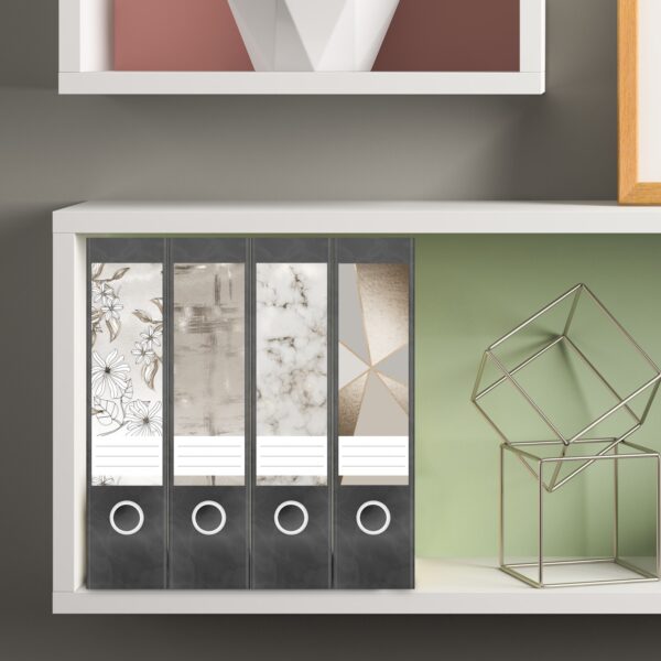 Etiketten für Ordner | Muster Mix 1 Bronze Look | 4 breite Aufkleber für Ordnerrücken | Selbstklebende Design Ordneretiketten Rückenschilder