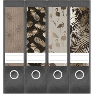 Etiketten für Ordner | Muster Mix 2 Bronze Look | 4 breite Aufkleber für Ordnerrücken | Selbstklebende Design Ordneretiketten Rückenschilder