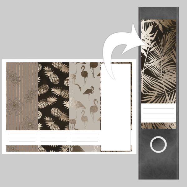 Etiketten für Ordner | Muster Mix 2 Bronze Look | 4 breite Aufkleber für Ordnerrücken | Selbstklebende Design Ordneretiketten Rückenschilder