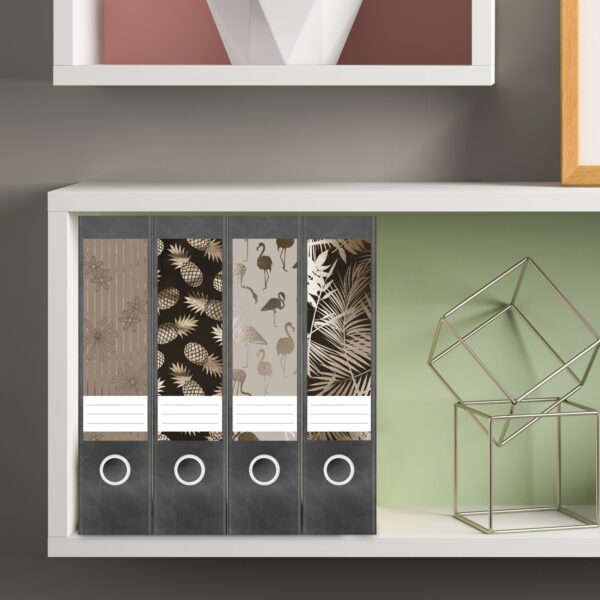 Etiketten für Ordner | Muster Mix 2 Bronze Look | 4 breite Aufkleber für Ordnerrücken | Selbstklebende Design Ordneretiketten Rückenschilder