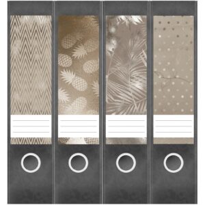 Etiketten für Ordner | Muster Mix 3 Bronze Look | 4 breite Aufkleber für Ordnerrücken | Selbstklebende Design Ordneretiketten Rückenschilder