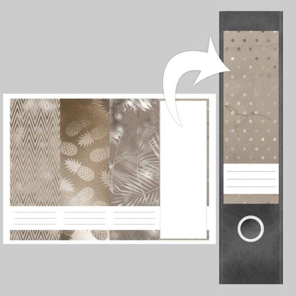 Etiketten für Ordner | Muster Mix 3 Bronze Look | 4 breite Aufkleber für Ordnerrücken | Selbstklebende Design Ordneretiketten Rückenschilder