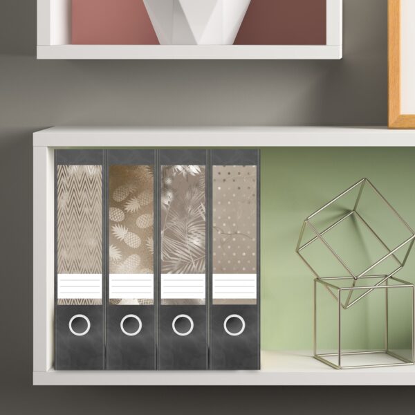Etiketten für Ordner | Muster Mix 3 Bronze Look | 4 breite Aufkleber für Ordnerrücken | Selbstklebende Design Ordneretiketten Rückenschilder