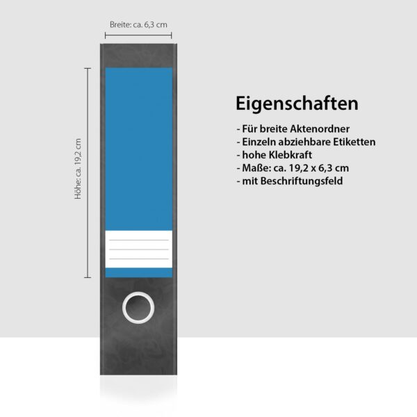 Etiketten für Ordner | Farben Mix Blau | 4 breite Aufkleber für Ordnerrücken | Selbstklebende Design Ordneretiketten Rückenschilder