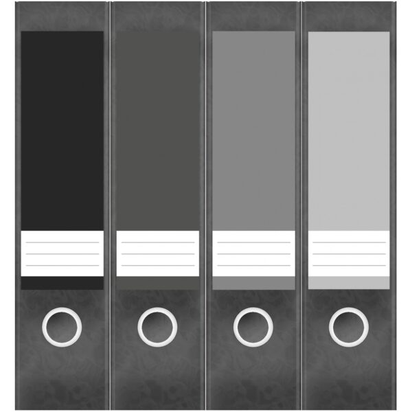 Etiketten für Ordner | Farben Mix Grau | 4 breite Aufkleber für Ordnerrücken | Selbstklebende Design Ordneretiketten Rückenschilder