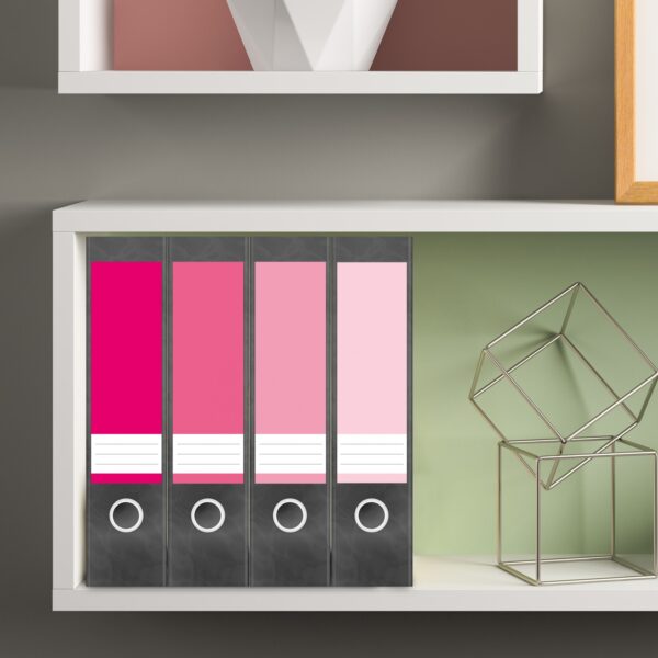 Etiketten für Ordner | Farben Mix Rosa | 4 breite Aufkleber für Ordnerrücken | Selbstklebende Design Ordneretiketten Rückenschilder