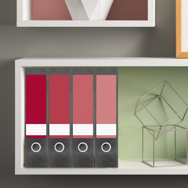Etiketten für Ordner | Farben Mix Rot | 4 breite Aufkleber für Ordnerrücken | Selbstklebende Design Ordneretiketten Rückenschilder