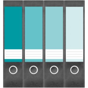 Etiketten für Ordner | Farben Mix Türkis Hellblau | 4 breite Aufkleber für Ordnerrücken | Selbstklebende Design Ordneretiketten Rückenschilder