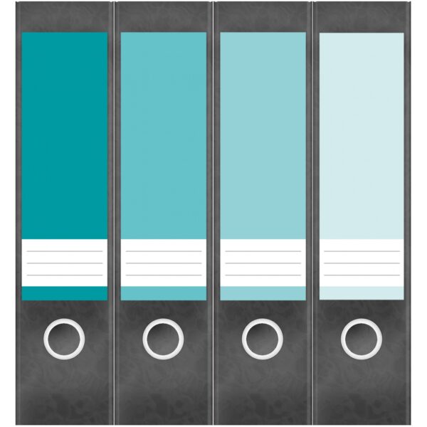 Etiketten für Ordner | Farben Mix Türkis Hellblau | 4 breite Aufkleber für Ordnerrücken | Selbstklebende Design Ordneretiketten Rückenschilder