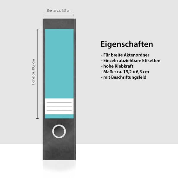 Etiketten für Ordner | Farben Mix Türkis Hellblau | 4 breite Aufkleber für Ordnerrücken | Selbstklebende Design Ordneretiketten Rückenschilder