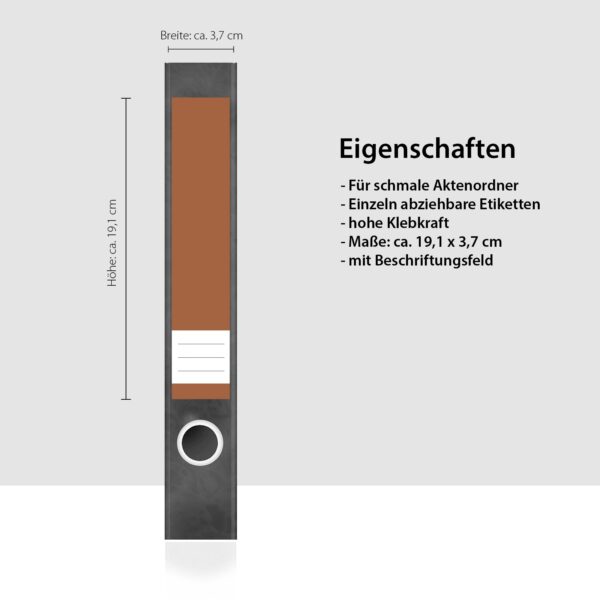 Etiketten für Ordner | Braun 3 | 7 Aufkleber für schmale Ordnerrücken | Selbstklebende Design Ordneretiketten Rückenschilder