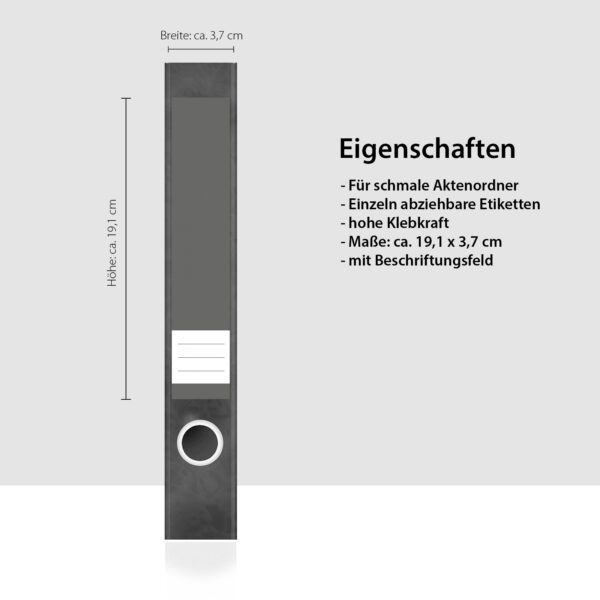 Etiketten für Ordner | Grau 4 | 7 Aufkleber für schmale Ordnerrücken | Selbstklebende Design Ordneretiketten Rückenschilder