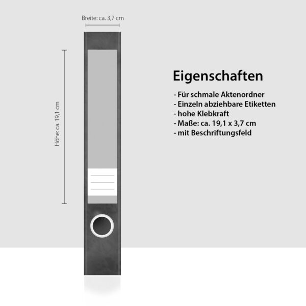 Etiketten für Ordner | Grau 7 | 7 Aufkleber für schmale Ordnerrücken | Selbstklebende Design Ordneretiketten Rückenschilder