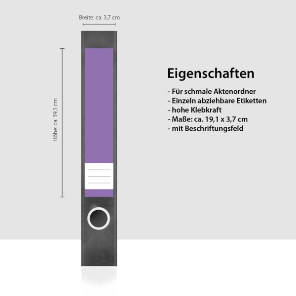 Etiketten für Ordner | Lila 4 | 7 Aufkleber für schmale Ordnerrücken | Selbstklebende Design Ordneretiketten Rückenschilder