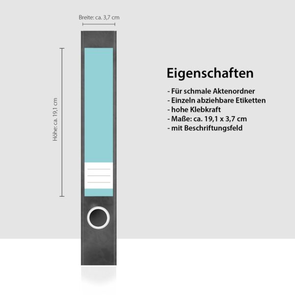 Etiketten für Ordner | Türkis 5 | 7 Aufkleber für schmale Ordnerrücken | Selbstklebende Design Ordneretiketten Rückenschilder