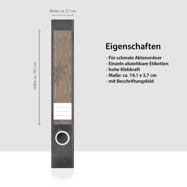 Etiketten für Ordner | Bronze Muster Streifen | 7 Aufkleber für schmale Ordnerrücken | Selbstklebende Design Ordneretiketten Rückenschilder