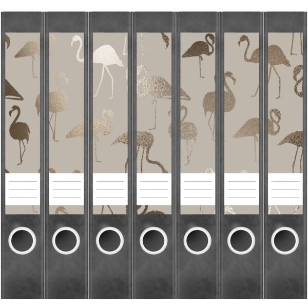 Etiketten für Ordner | Bronze Muster Flamingos | 7 Aufkleber für schmale Ordnerrücken | Selbstklebende Design Ordneretiketten Rückenschilder