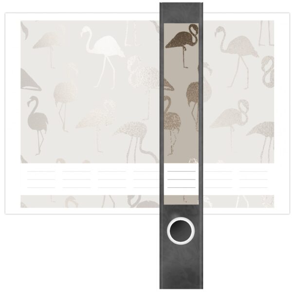Etiketten für Ordner | Bronze Muster Flamingos | 7 Aufkleber für schmale Ordnerrücken | Selbstklebende Design Ordneretiketten Rückenschilder