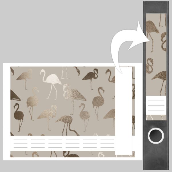 Etiketten für Ordner | Bronze Muster Flamingos | 7 Aufkleber für schmale Ordnerrücken | Selbstklebende Design Ordneretiketten Rückenschilder