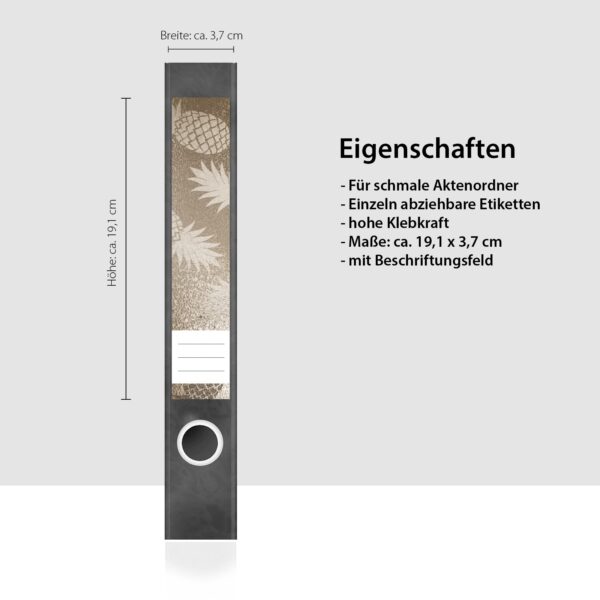 Etiketten für Ordner | Bronze Muster Ananas | 7 Aufkleber für schmale Ordnerrücken | Selbstklebende Design Ordneretiketten Rückenschilder