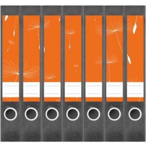 Etiketten für Ordner | Muster Orange | 7 Aufkleber für schmale Ordnerrücken | Selbstklebende Design Ordneretiketten Rückenschilder