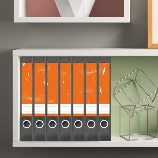 Etiketten für Ordner | Muster Orange | 7 Aufkleber für schmale Ordnerrücken | Selbstklebende Design Ordneretiketten Rückenschilder