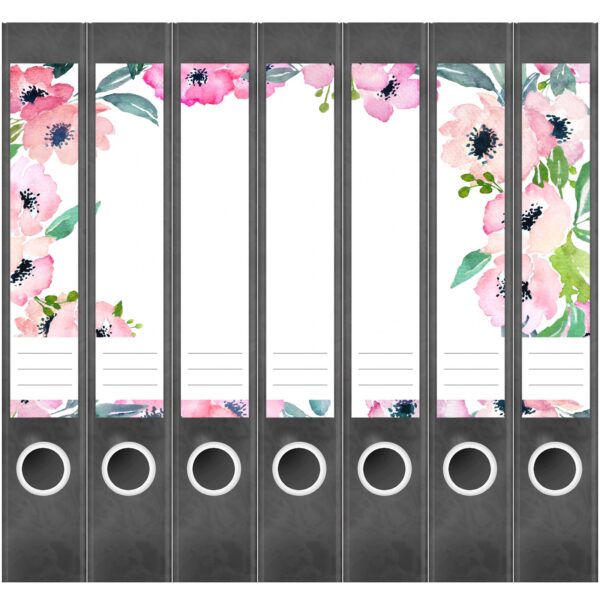 Etiketten für Ordner | Muster Blumen | 7 Aufkleber für schmale Ordnerrücken | Selbstklebende Design Ordneretiketten Rückenschilder