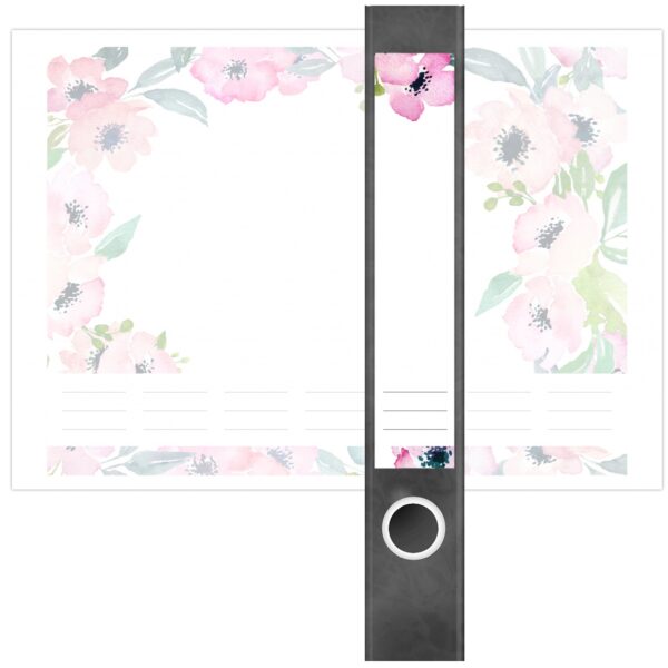 Etiketten für Ordner | Muster Blumen | 7 Aufkleber für schmale Ordnerrücken | Selbstklebende Design Ordneretiketten Rückenschilder