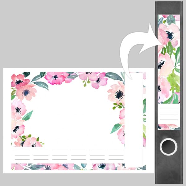 Etiketten für Ordner | Muster Blumen | 7 Aufkleber für schmale Ordnerrücken | Selbstklebende Design Ordneretiketten Rückenschilder