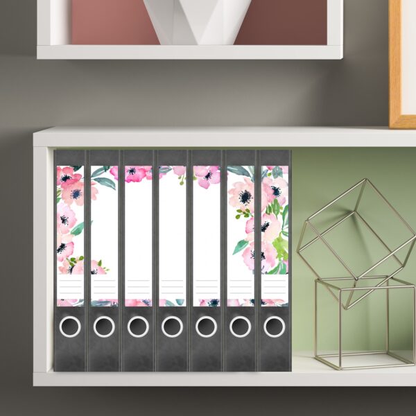 Etiketten für Ordner | Muster Blumen | 7 Aufkleber für schmale Ordnerrücken | Selbstklebende Design Ordneretiketten Rückenschilder
