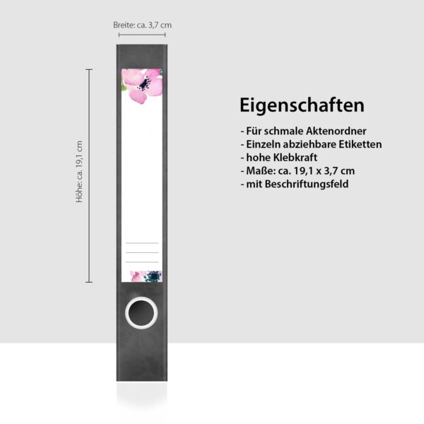 Etiketten für Ordner | Muster Blumen | 7 Aufkleber für schmale Ordnerrücken | Selbstklebende Design Ordneretiketten Rückenschilder