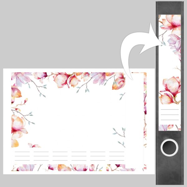 Etiketten für Ordner | Muster Blumen 2 | 7 Aufkleber für schmale Ordnerrücken | Selbstklebende Design Ordneretiketten Rückenschilder