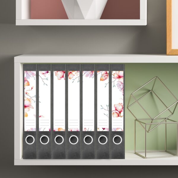 Etiketten für Ordner | Muster Blumen 2 | 7 Aufkleber für schmale Ordnerrücken | Selbstklebende Design Ordneretiketten Rückenschilder