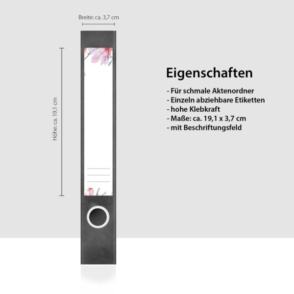 Etiketten für Ordner | Muster Blumen 2 | 7 Aufkleber für schmale Ordnerrücken | Selbstklebende Design Ordneretiketten Rückenschilder