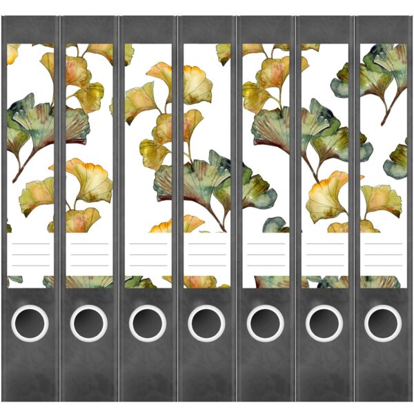 Etiketten für Ordner | Muster Blätter | 7 Aufkleber für schmale Ordnerrücken | Selbstklebende Design Ordneretiketten Rückenschilder