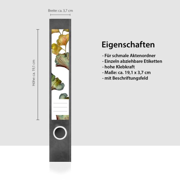 Etiketten für Ordner | Muster Blätter | 7 Aufkleber für schmale Ordnerrücken | Selbstklebende Design Ordneretiketten Rückenschilder