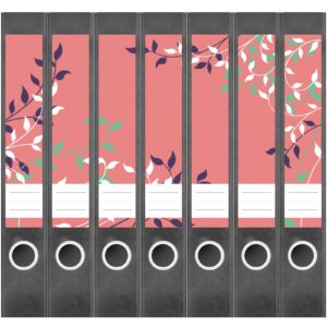 Etiketten für Ordner | Muster Rosa Blätter | 7 Aufkleber für schmale Ordnerrücken | Selbstklebende Design Ordneretiketten Rückenschilder