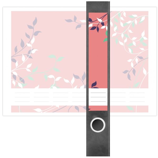 Etiketten für Ordner | Muster Rosa Blätter | 7 Aufkleber für schmale Ordnerrücken | Selbstklebende Design Ordneretiketten Rückenschilder