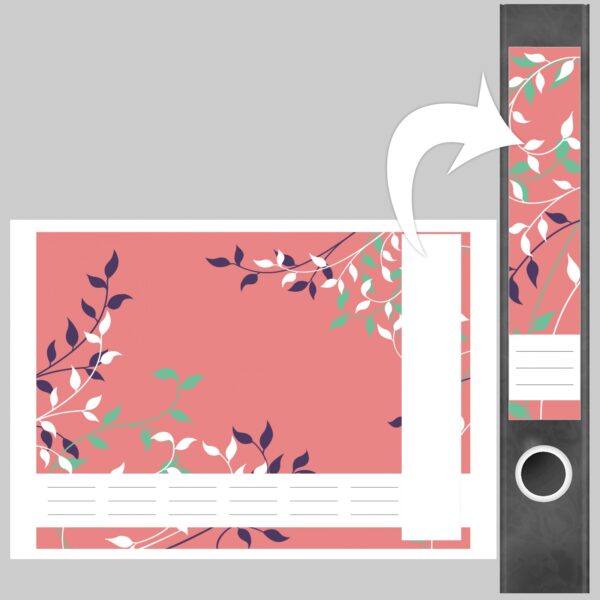 Etiketten für Ordner | Muster Rosa Blätter | 7 Aufkleber für schmale Ordnerrücken | Selbstklebende Design Ordneretiketten Rückenschilder